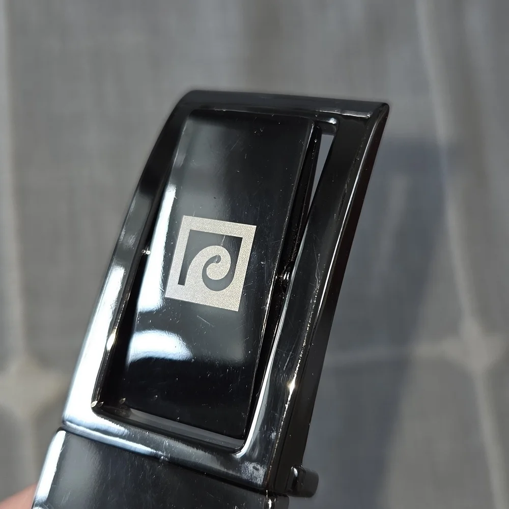 Pierre Cardin Reversible Belt Black Leather Flip Buckle Silver Gunmetal Size 38